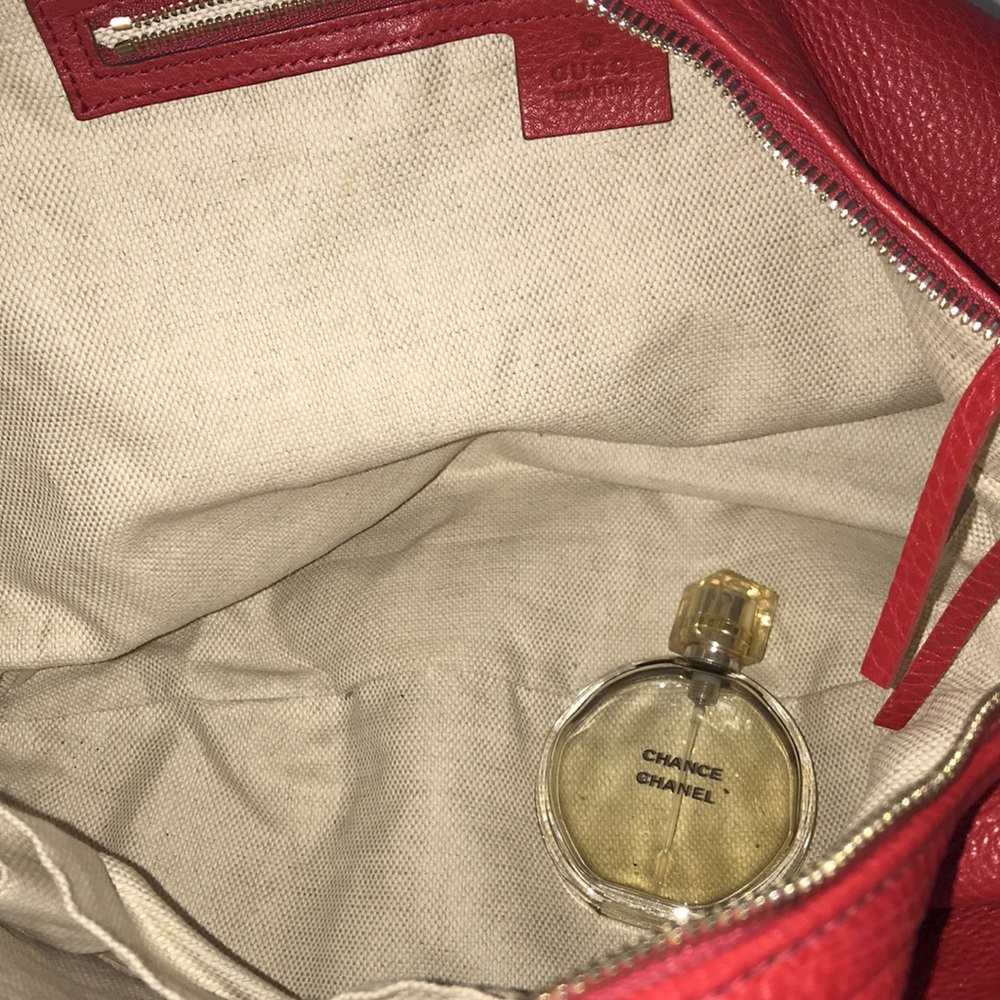 Red Leather Hobo Bag with Signature Embossed Logo - Picture 11 of 14